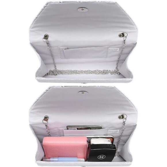 Women Sliver Cocktail Prom Formal Clutch with Glitter Rhinestones Handbags - Picture 6 of 6